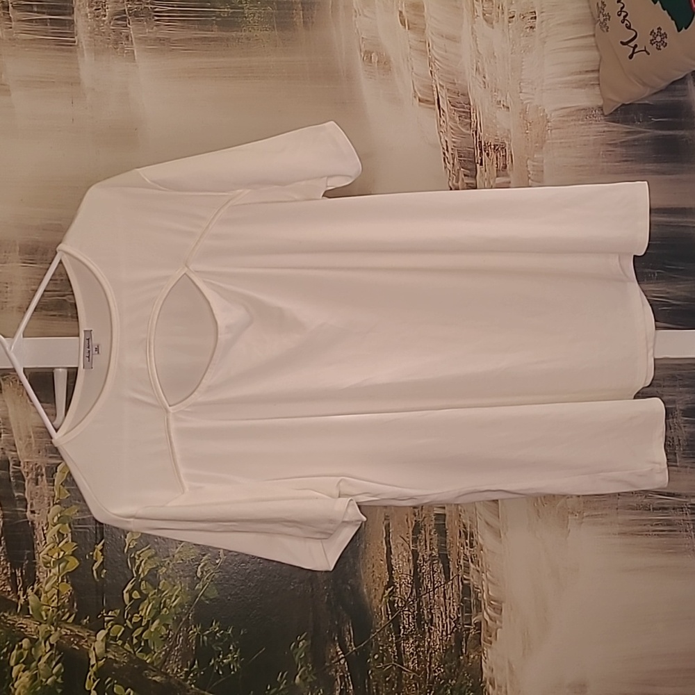 White Birch Womens 3X short sleeve cutout neckline white Tshirt top